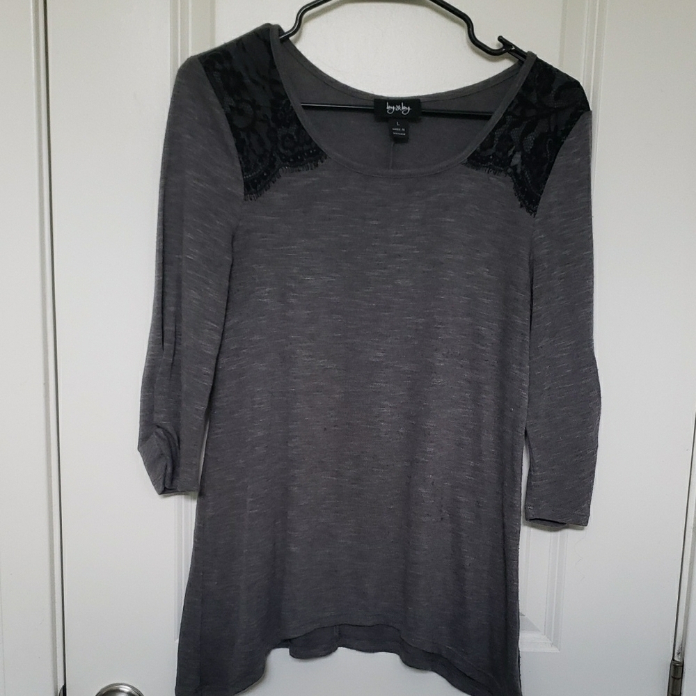 Gray Lace Accent Top - Picture 1 of 6